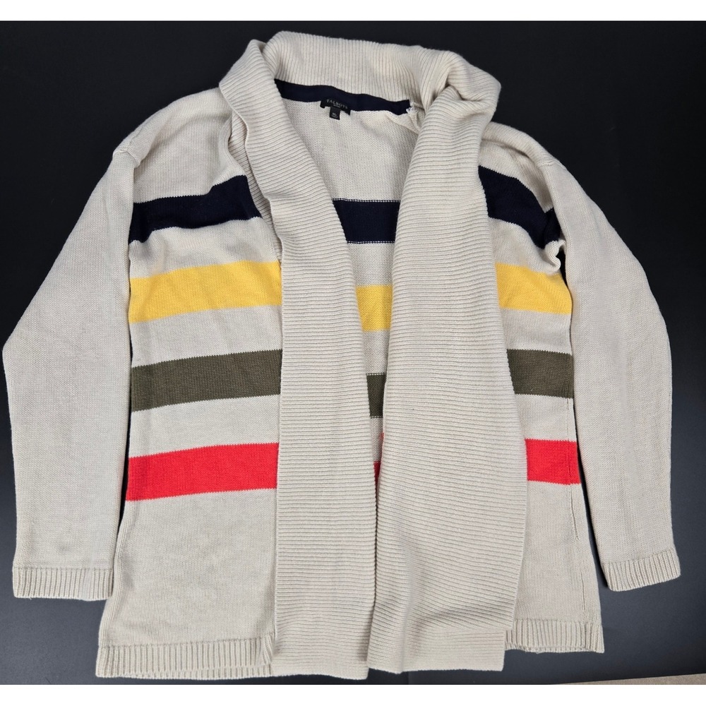 Talbots Petites Cream Striped Lambswool Blend Open Front Cardigan Med P Teacher